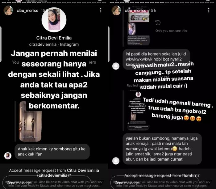 Citra Monica jawab soal anaknya sombong ke anak Ifan Seventeen. (Instagram)