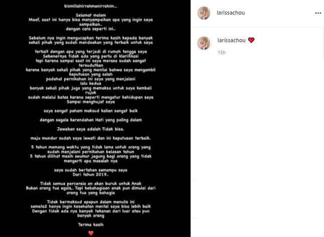 Postingan Larissa Chou. (Instagram/@larissachou)