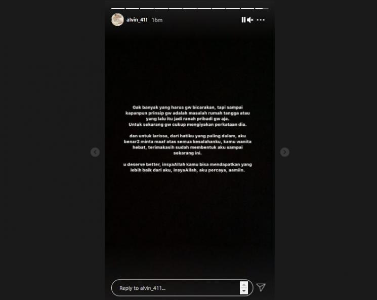 Postingan Alvin Faiz. (Instagram/@alvin_411)