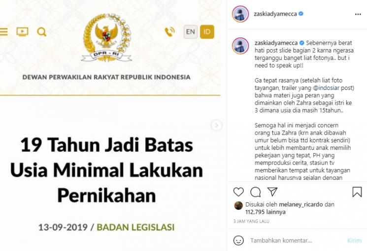 Postingan Zaskia Adya Mecca (Instagram.com)