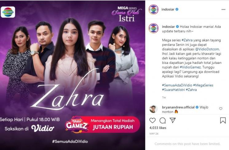 Artis-artis Tanah Air Beri Kritik Sinetron "Zahra". (Instagram/indosiar)