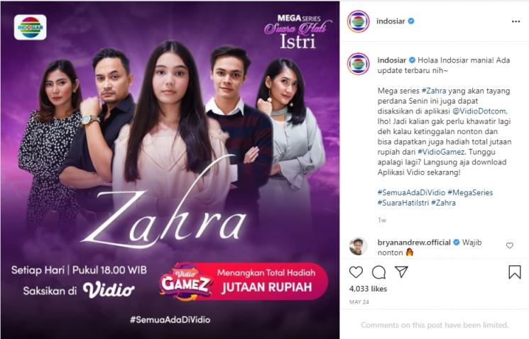 Artis-artis Tanah Air Beri Kritik Sinetron "Zahra". (Instagram/indosiar)