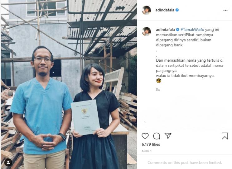 Falla Adinda Pilih Beli Rumah Secara Cash (instagram/adindafala)