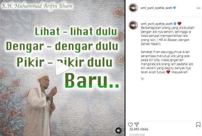 Postingan Umi Yuni. (Instagram/@umi_yuni_syahla_aceh)