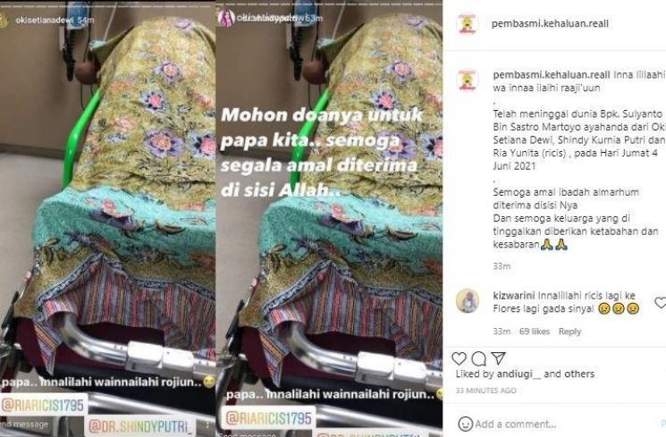 Ayah Oki Setianadewi meninggal dunia. (Instagram)