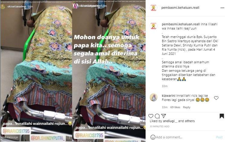 Ayah Oki Setianadewi meninggal dunia. (Instagram)