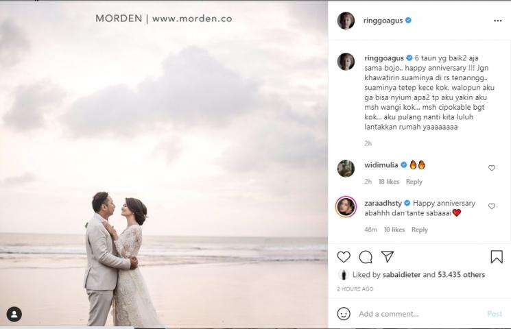 Ringgo Agus rayakan ulang tahun pernikahan di rumah sakit. (Instagram/ringgoagus)