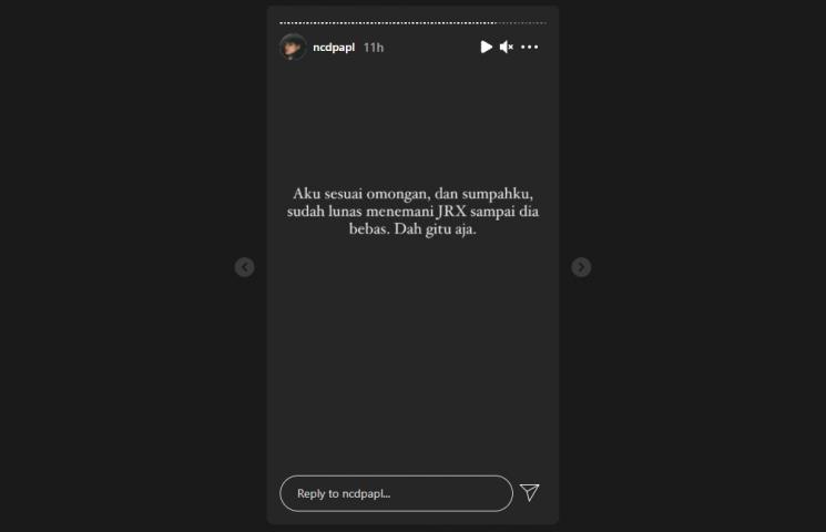 Nora Alexandra menyambut Jerinx SID yang akan bebas dari penjara. (Instagram/ncdpapl)