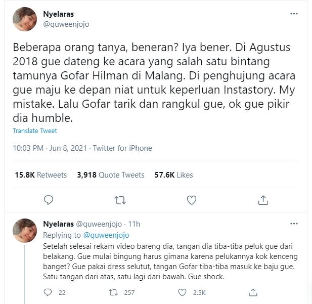 Gofar Hilman dituduh lakukan pelecehan seksual. (Twitter/quweenjojo)