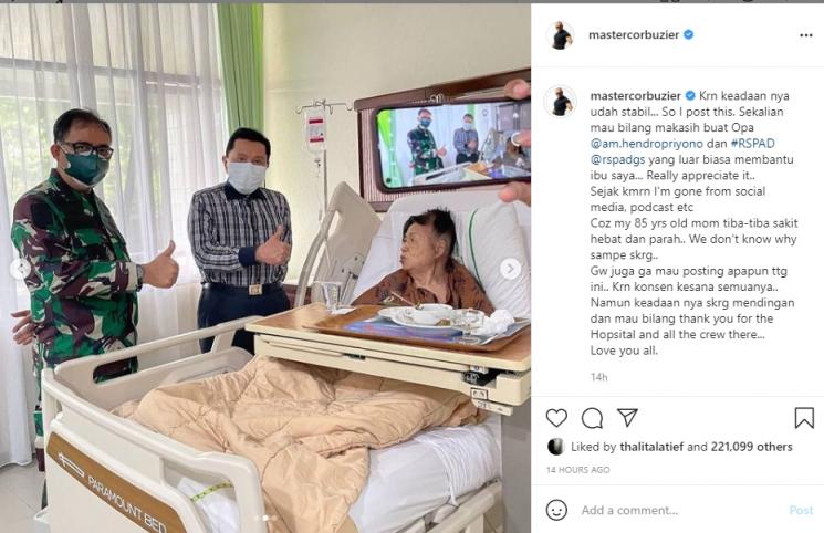 Ibunda Deddy Corbuzier sakit. (Instagram/mastercorbuzier)