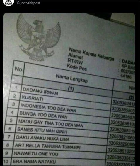 Viral kartu keluarga. (Twitter/@jowoshitpost)