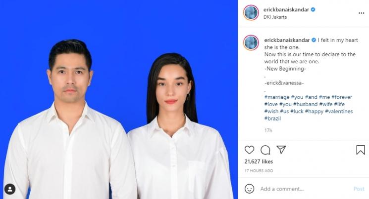 Erick Iskandar dan Vanessa Lima. (Instagram/erickbanaiskandar)