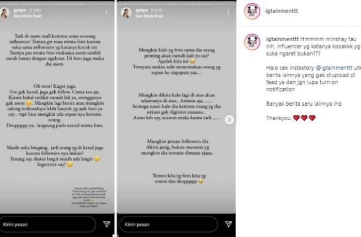 Gya Sadiqah kesal dengan influencer. (Instagram/@igtainmenttt)