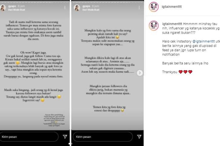 Gya Sadiqah kesal dengan influencer. (Instagram/@igtainmenttt)
