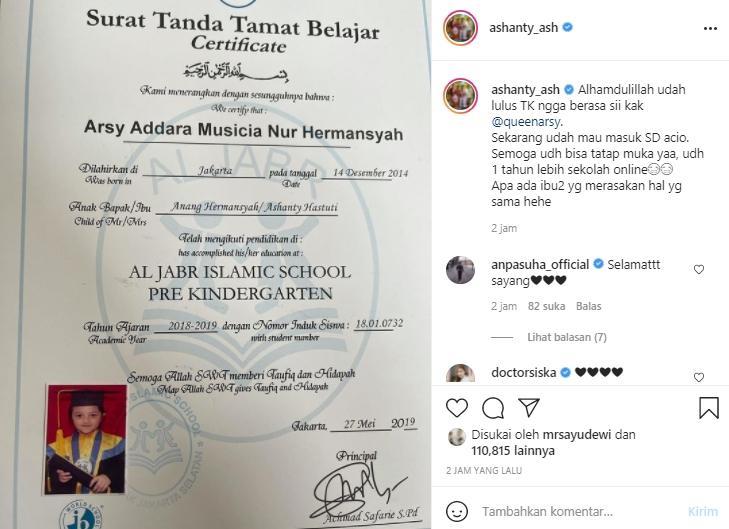 Arsy lulus TK (Instagram.com)