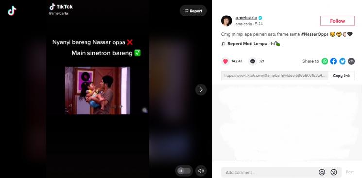 Amel Carla digendong Nassar. (TikTok/amelcarla)