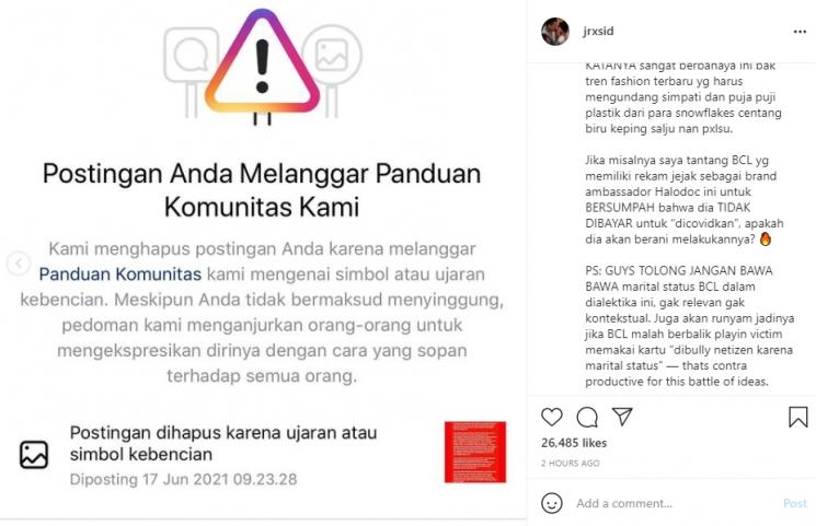 Jerinx SID sentil BCL. (Instagram/jrxsid)