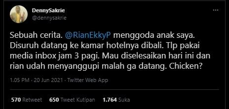 Cuitan di akun mendiang Denny Sakrie (Twitter)
