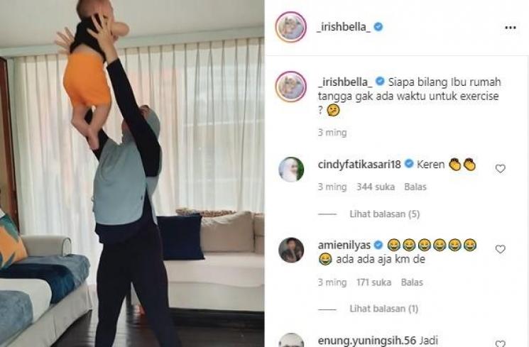 Irish Bella membersihkan rumah sambil olahraga (Instagram)