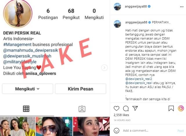 Muncul akun bodong Dewi Perssik. (Instagram/@anggawijaya88)