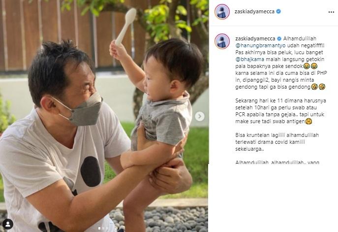 Zaskia Adya Mecca umumkan suaminya sudah sembuh dari Covid-19. (Instagram/@zaskiadyamecca)