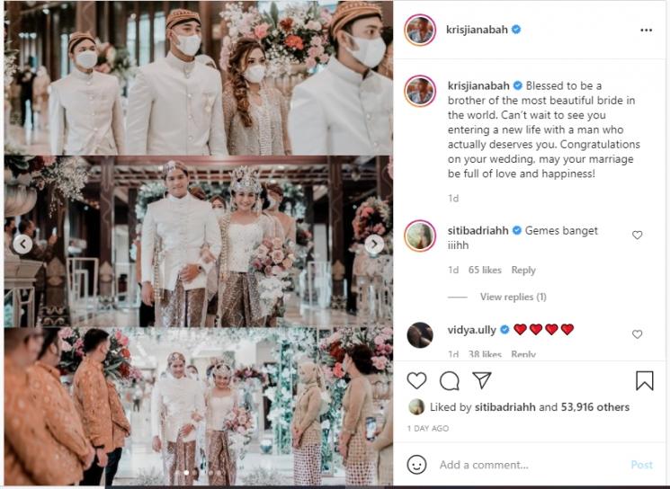 Penampilan Siti Badriah di pernikahan adik iparnya (Instagram/krisjianabah)