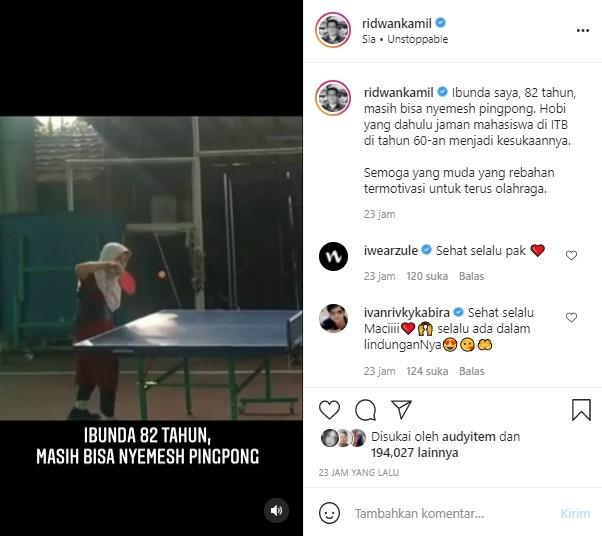 Skill bermain pingpong ibunda Ridwan Kamil tidak main-main (Instagram)