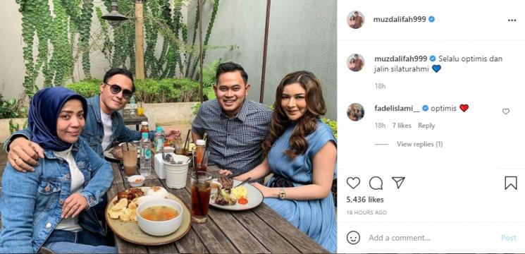 Muzdalifah dan Fadel Islami makan bareng Crazy Rich Malang. (Instagram/muzdalifah999)