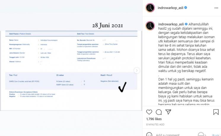 Postingan Indro Warkop (Instagram.com)