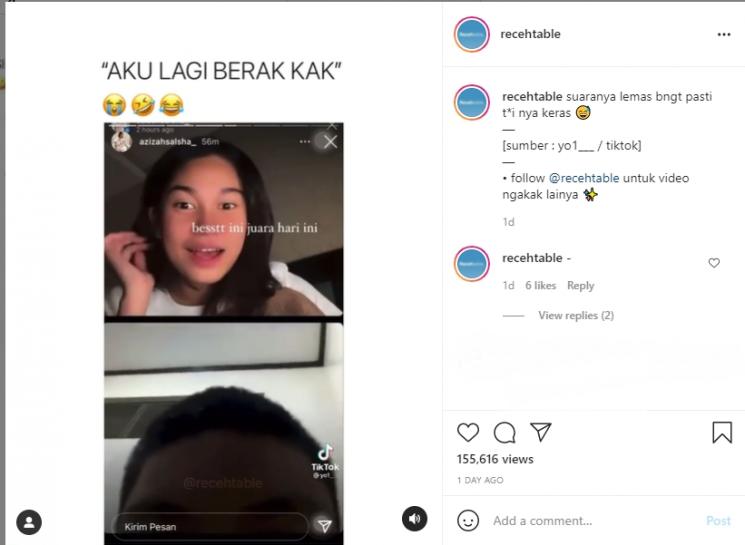 Viral netizen BAB ditemani seleb TikTok Azizah Salsha Zize. (Instagram/recehtable, TikTok/yo1___ )