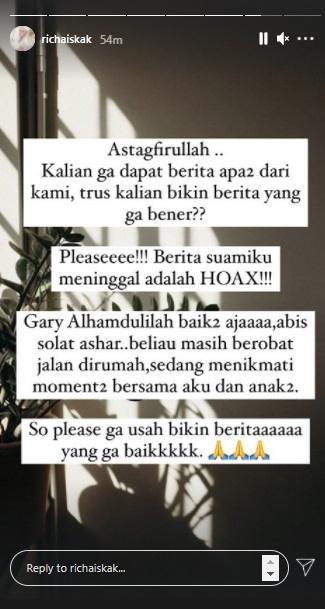 Fakta kabar Gary Iskak meninggal dunia. (Instagram/@richaiskak)