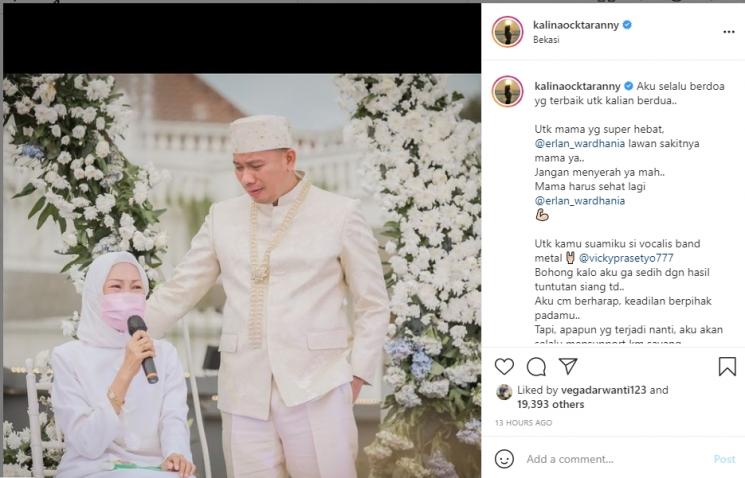 Kalina Ocktaranny curhat sedih melihat kondisi Vicky Prasetyo dan ibunya. (Instagram/kalinaocktaranny)