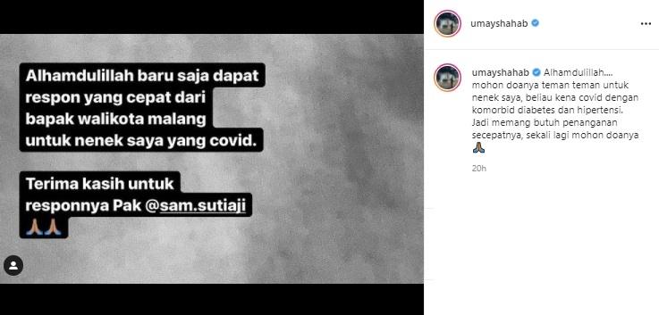 Umay Shahab kabarkan nenek positif Covid-19. (Instagram/@umayshahab)