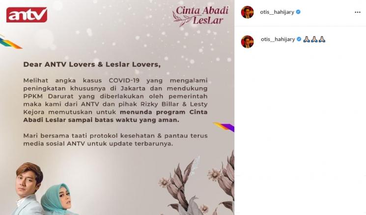 Acara jelang nikah Rizky Billar dan Lesti Kejora ditunda (Instagram/@otis__hahijary)