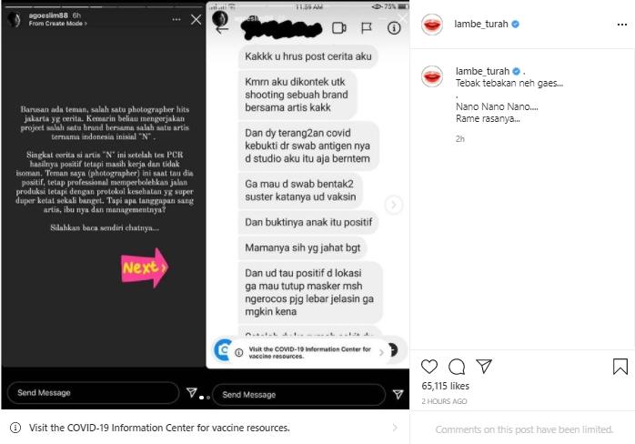 Artis inisial N maksa pemotretan saat positif COVID-19 (Instagram.com)