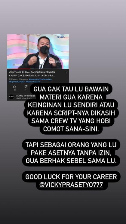 Ridwan Remin protes pada Vicky Prasetyo. (Twitter/ridwanremin)