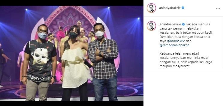 Postingan kakak ipar Nia Ramadhani. (Instagram/@anindyabakrie)