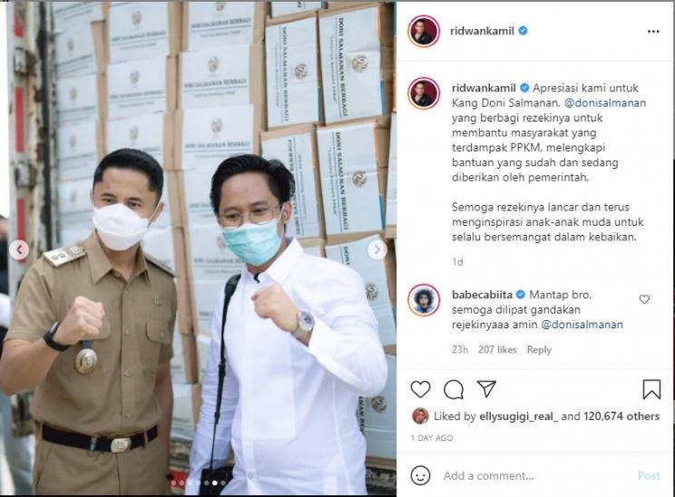Doni Salmanan donasi Rp 830 Juta. (Instagram/ridwankamil)