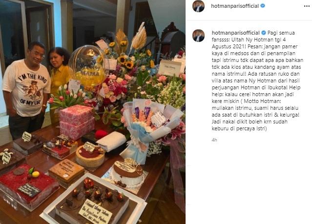 Hotman Paris rayakan ulang tahun istri. (Instagram/@hotmanparisofficial)