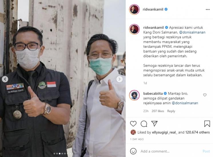 Doni Salmanan donasi Rp 830 Juta. (Instagram/ridwankamil)