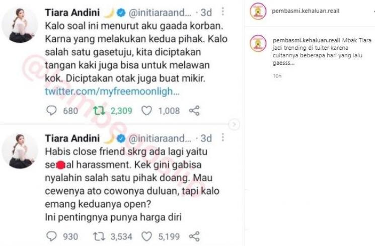 Kicauan Tiara Andini. (Instagram)