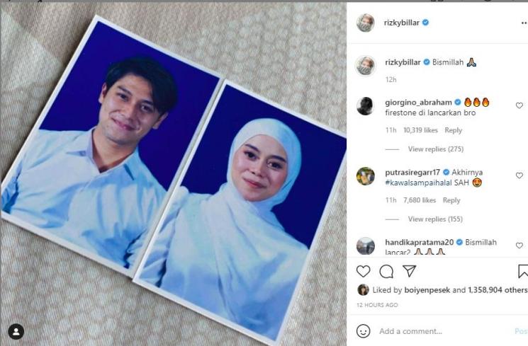 Rizky Billar dan Lesti Kejora pamer foto untuk buku nikah. (Instagram/rizkybillar)