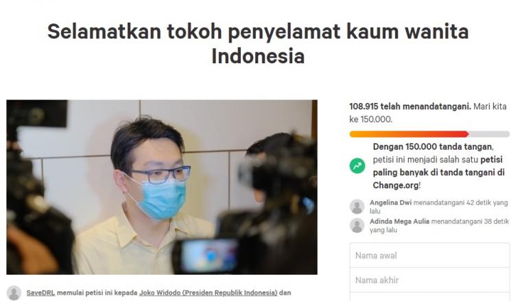 Petisi dukung Dokter Richard Lee. (change.org)