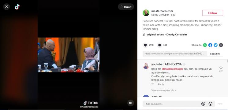 Deddy Corbuzier menangis mendapat kejutan dari seorang wanita. (YouTube/TRANS7 OFFICIAL)