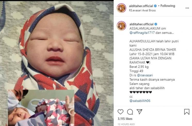 Istri Aldi Taher melahirkan anak pertama. (Instagram/alditaher.official)