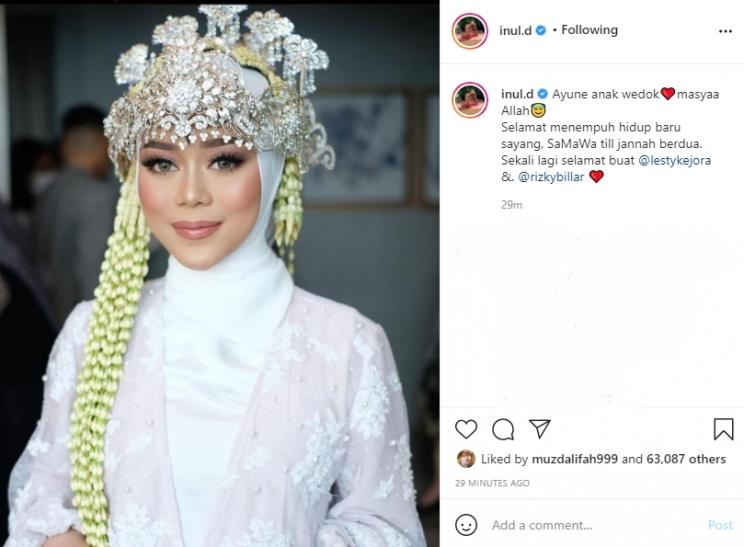 Penampilan Rizky Billar dan Lesti Kejora saat menikah disorot. (Instagram/inul.d)