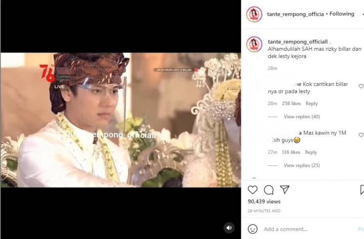 Penampilan Rizky Billar dan Lesti Kejora saat menikah disorot. (Instagram/tante_rempong_officiall)