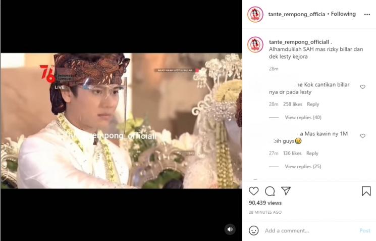 Penampilan Rizky Billar dan Lesti Kejora saat menikah disorot. (Instagram/tante_rempong_officiall)
