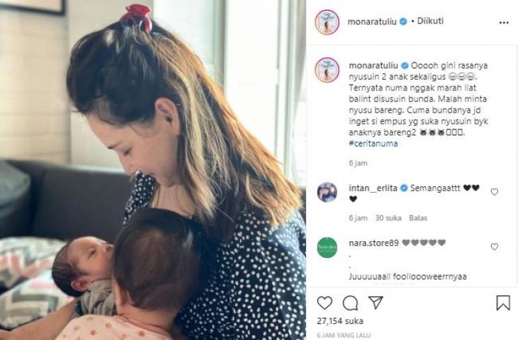 Mona Ratuliu menyusui baby balint dan Numa (Instagram.com)
