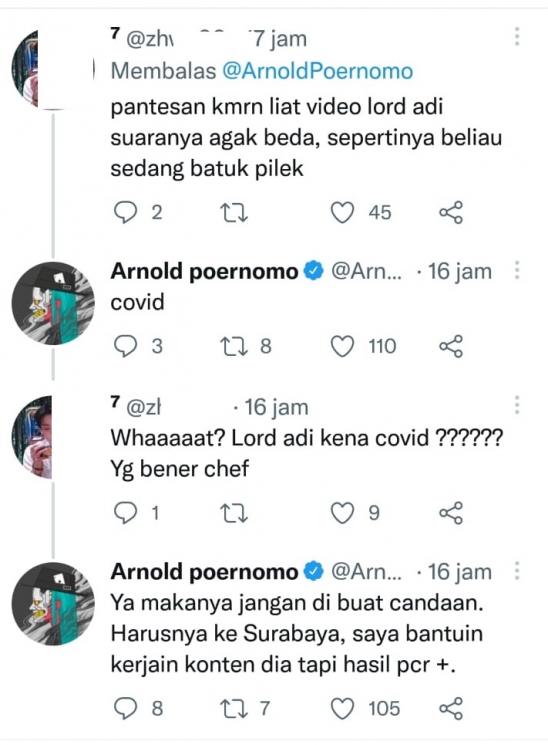 Chef Arnold sebut Lord Adi sakit. (Twitter)